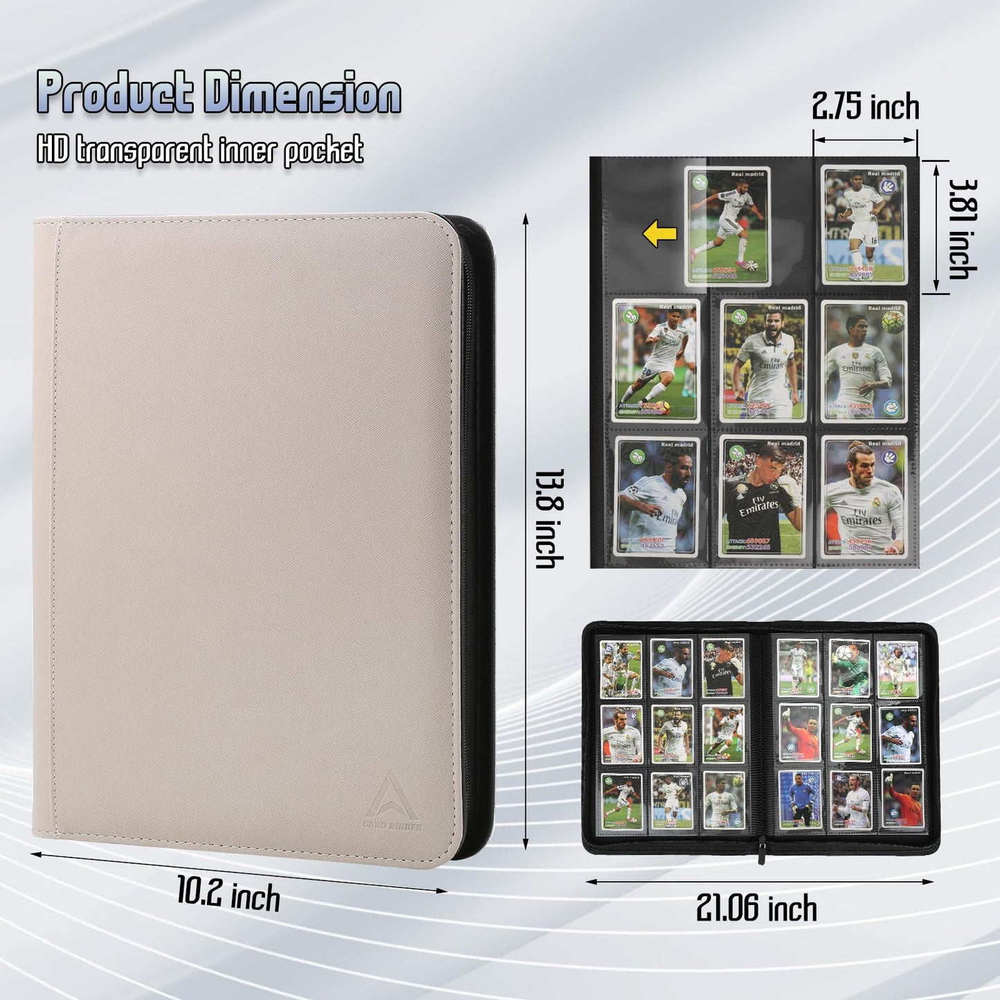 Arkeiliy Card Binder 9 Pocket  Double Sided Pockets Trading Card Binder with 30 Sleeves  enhanced Zip Trading Card Holder Collector Album Holds 540 MTG (white)