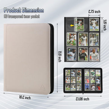 Arkeiliy Card Binder 9 Pocket  Double Sided Pockets Trading Card Binder with 30 Sleeves  enhanced Zip Trading Card Holder Collector Album Holds 540 MTG (white)
