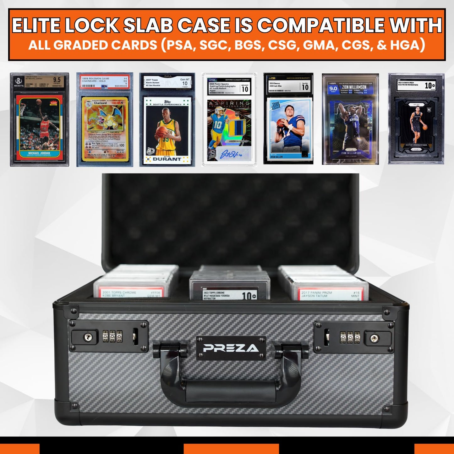 PREZA Graded Card Case - Slab Case for Graded Slabs - enhanced Trading Card Storage Box with Upgraded Combination and Key Lock (Large)