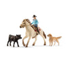 Schleich Western Playset - 6-Piece Cowgirl Figurine Set with Horse, Cow, Dog & Accessories, Multi Color, Model 42419