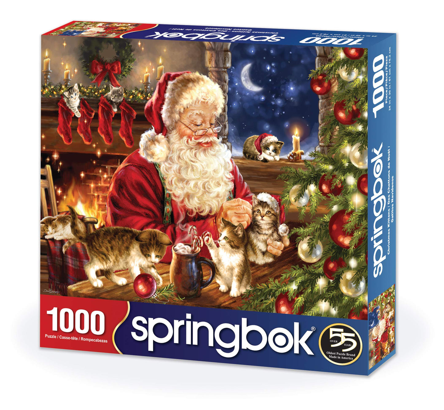 Springbok Christmas Kittens 1000 Piece Jigsaw Puzzle For Adults And Kids Features Santa Clause Playing With Adorable Kittens