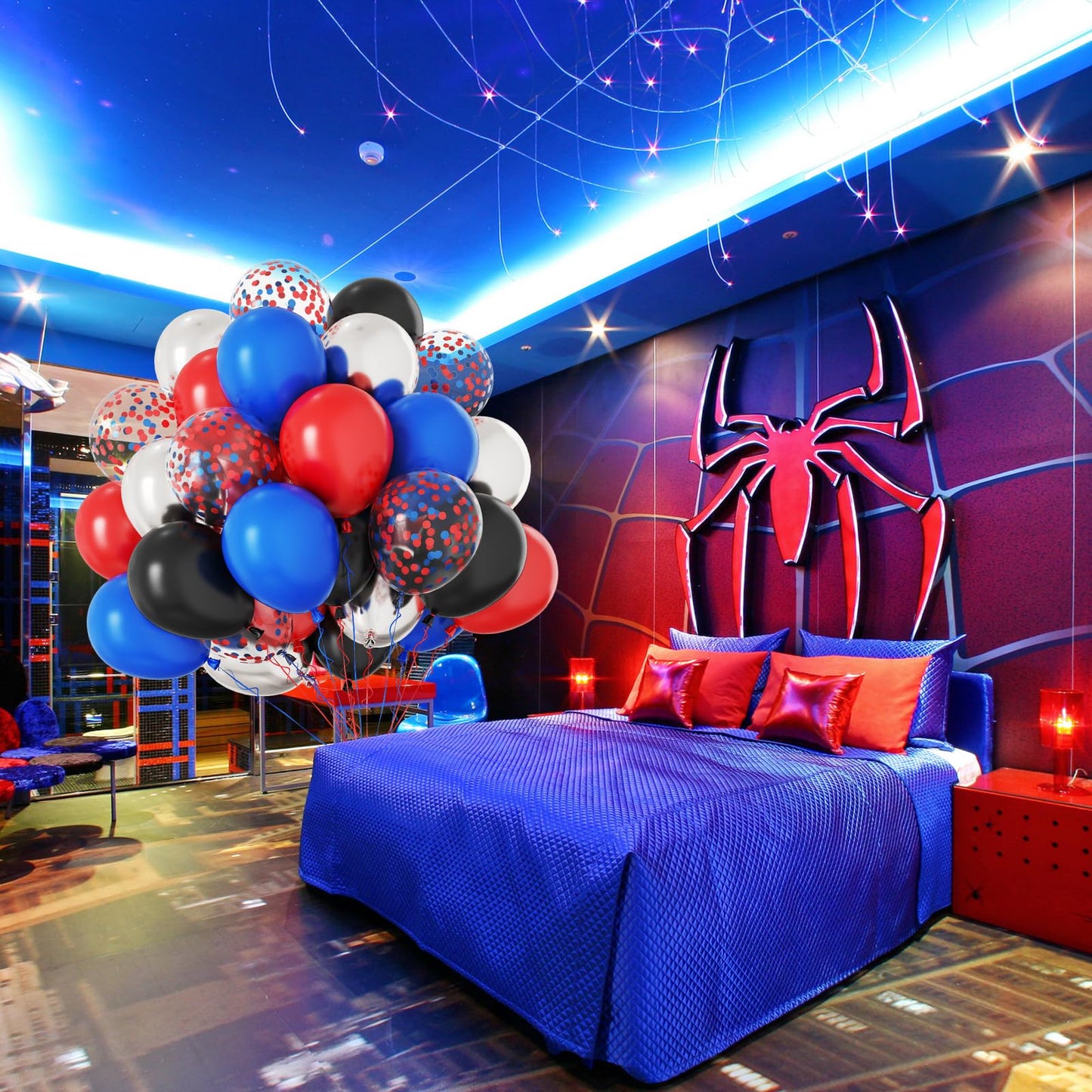 Red Blue Black Balloons, 60Pcs Red And Blue Party Balloons, 12Inch Metallic Silver Balloons Dark Red Blue Confetti Balloons For