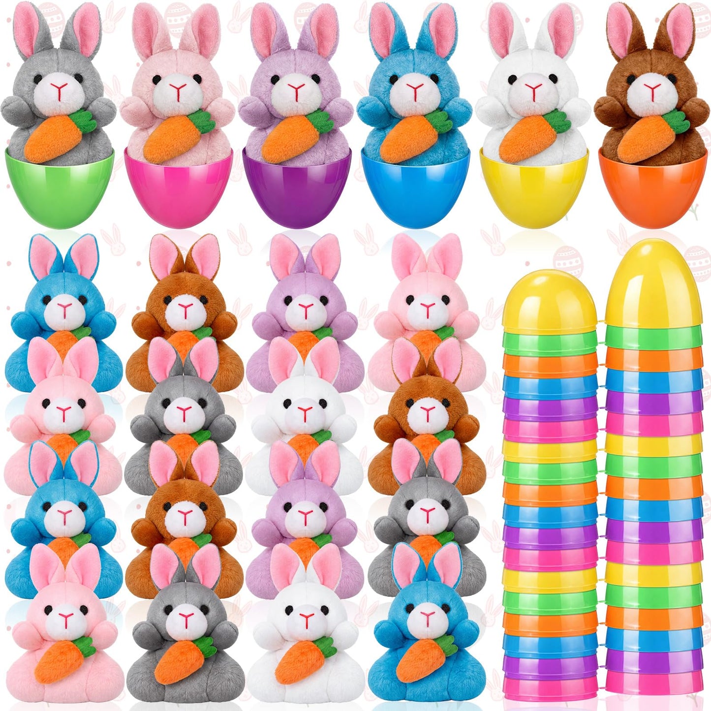Blueweenly 24 Pack Prefilled Easter Eggs with Plush Bunny Toys Easter Basket Stuffers Egg Fillers Hunt Basket Egg Fillers with B