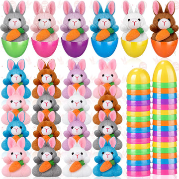 Blueweenly 24 Pack Prefilled Easter Eggs with Plush Bunny Toys Easter Basket Stuffers Egg Fillers Hunt Basket Egg Fillers with B