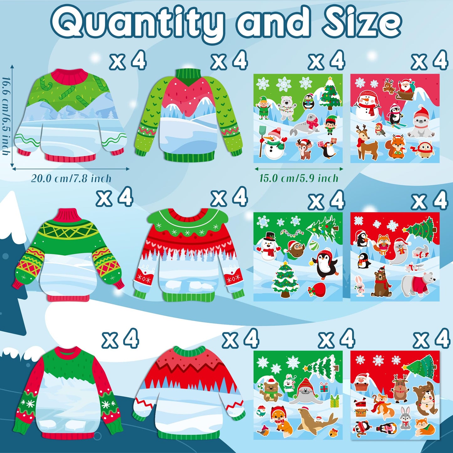 CY2SIDE 24 Set Christmas Ugly Sweater Scene Sticker for Kids Make a Winter Sweater Scene with Penguin Sticker Make Your Own Chri