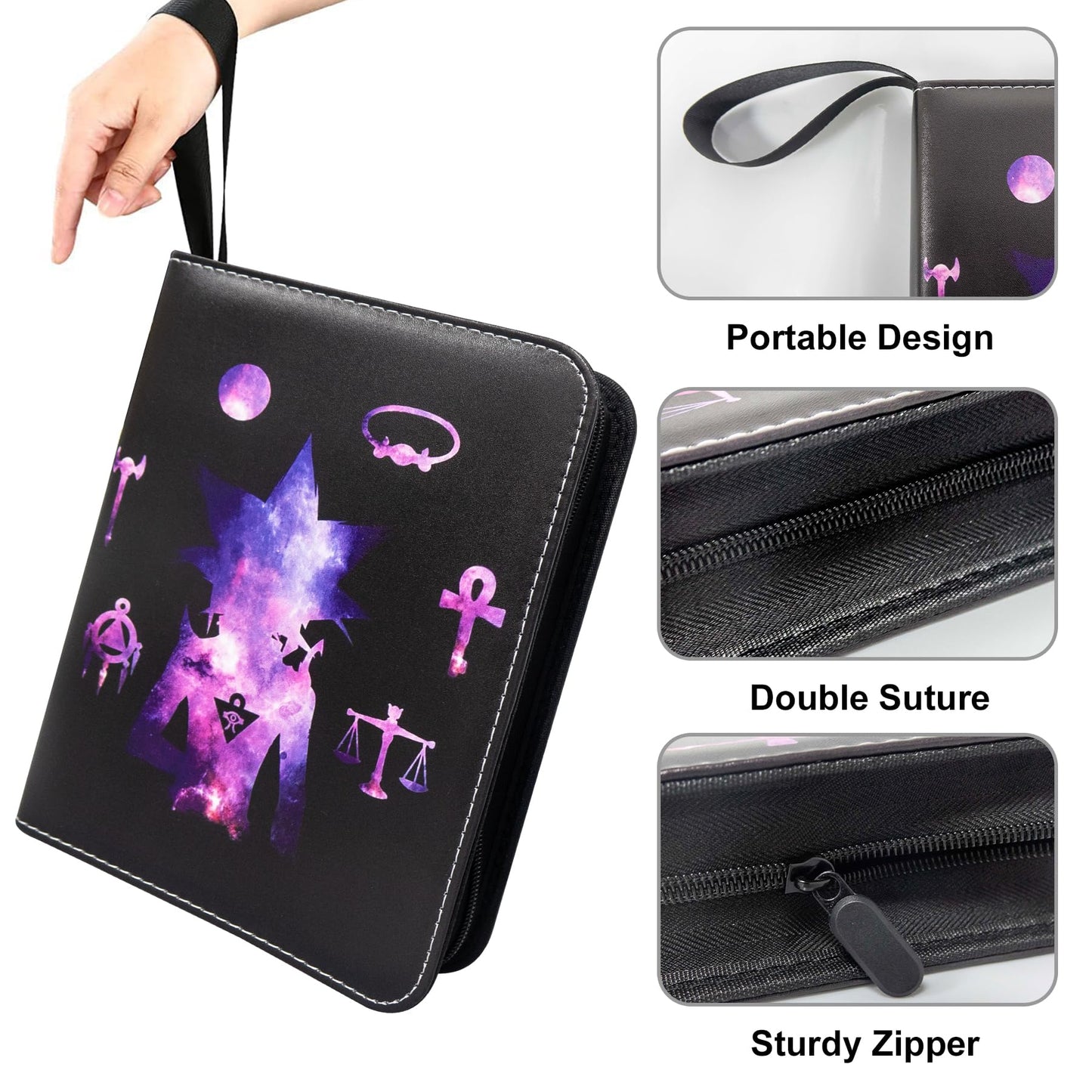 4-Pocket Trading Card Binder for Cards Fits 50 Sleeves up to 400 Cards Waterproof 3 Ring TCG Card Album with Removable Sleeves