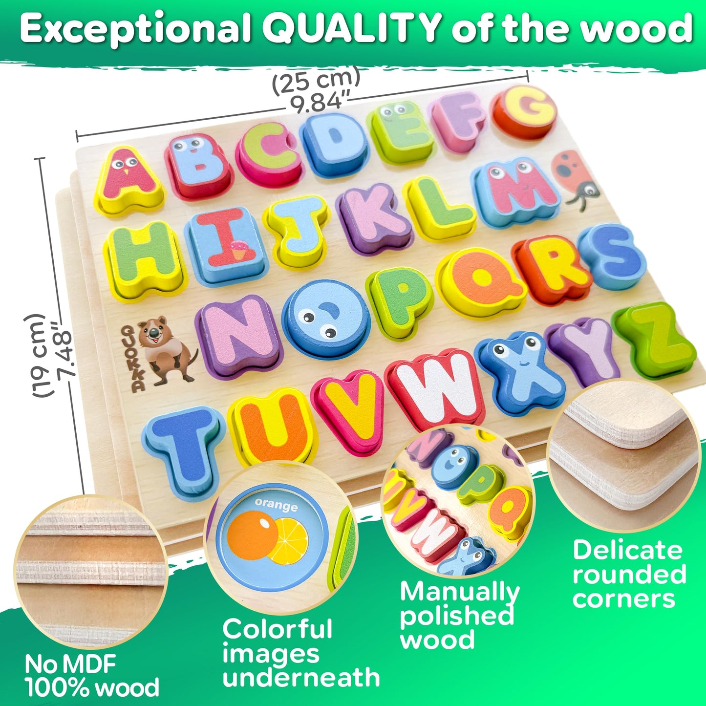 Quokka Wooden Puzzles For Toddlers 2-4 - Chunky Toddler Puzzles Ages 3-5 - Learning Travel Game With Numbers Alphabet Shapes - Wood Educational Gift For Boys And Girls