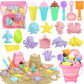 REZUCREY Beach Toys, Ice Cream Sand Toys for Toddlers, with Collapsible Bucket and Shovels for Kids with Bag, Travel Toys for Bo