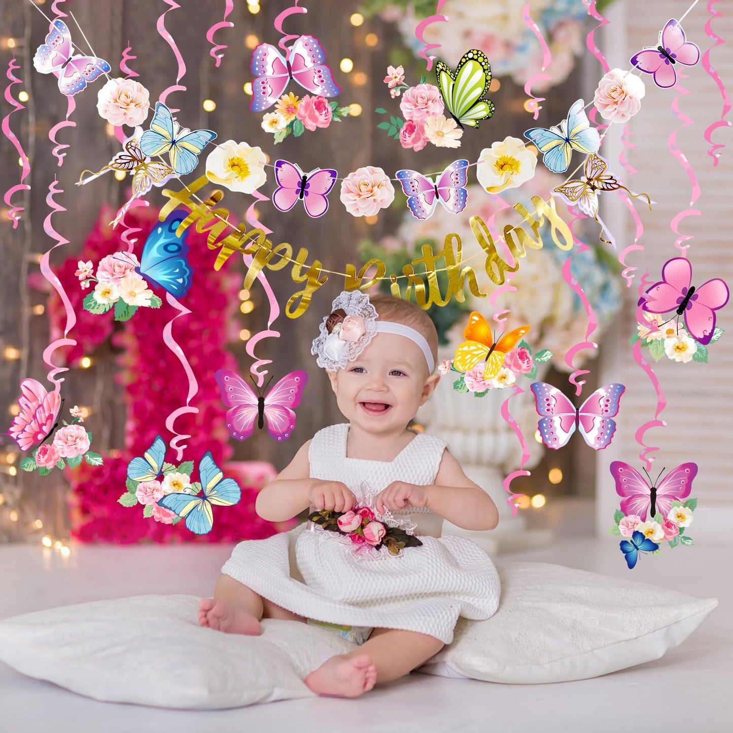 Sunbeauty Butterfly Birthday Party Decorations Hanging Butterfly Decorations Butterfly Birthday Banner Hanging Swirls Decoration