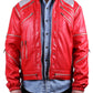 MJB2C Red 80s PU Leather Jacket - Retro Zipper Accent Stage Coat for Cosplay  Halloween & Party - mature-themed XX-Large
