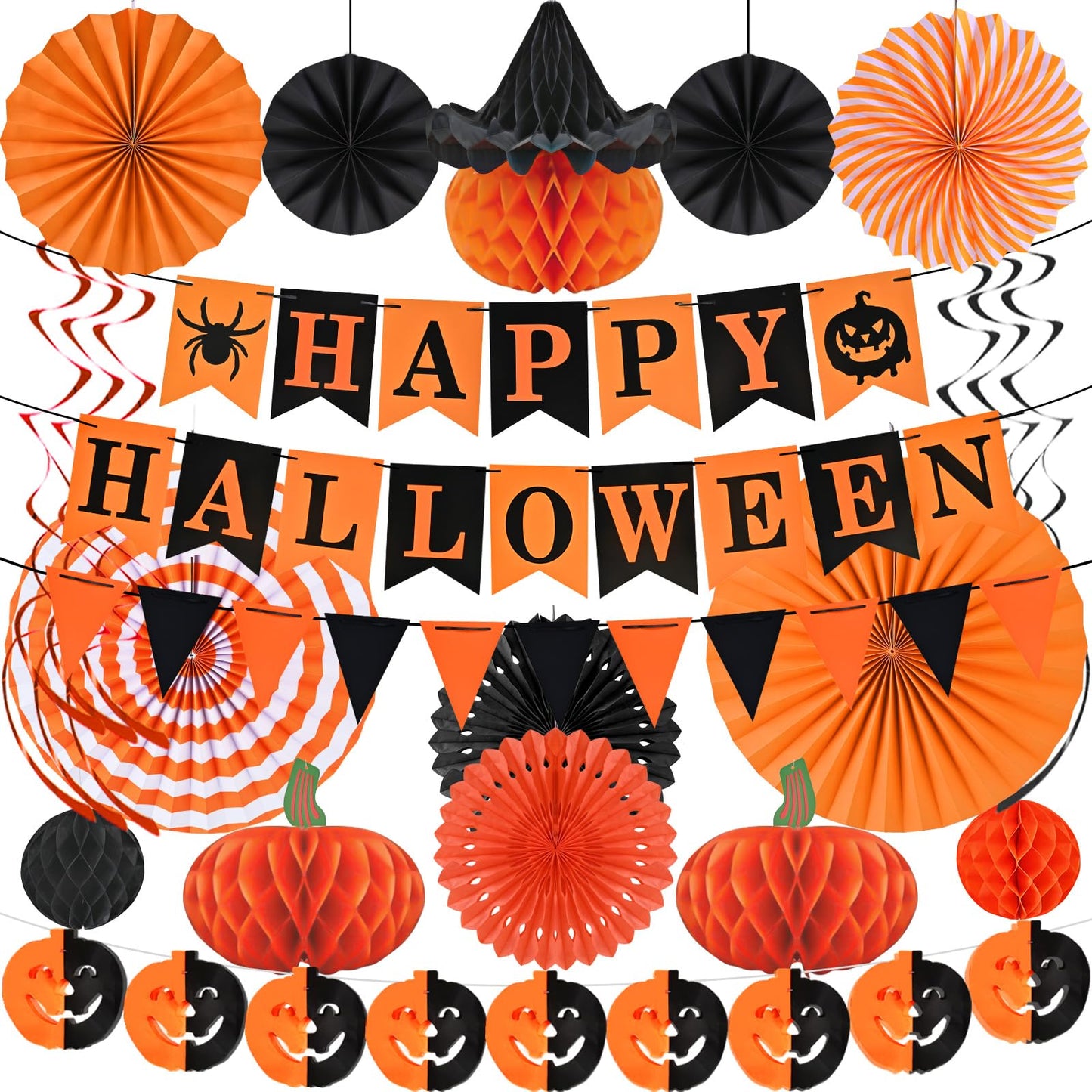 Ahfulife Halloween Party Decorations Supplies Set, Reusable Halloween Decoration Kit Indoor - Happy Halloween Sign Banner For Ho