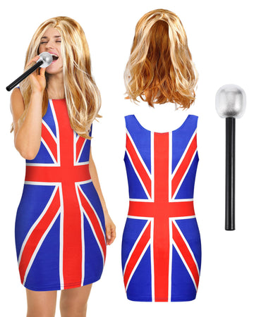 Taiyin 3 Pcs Ginger Wig Spice Dress Women Costume Rockroll Star Costume Including Wig Dress Microphone For Halloween Party (Xl)