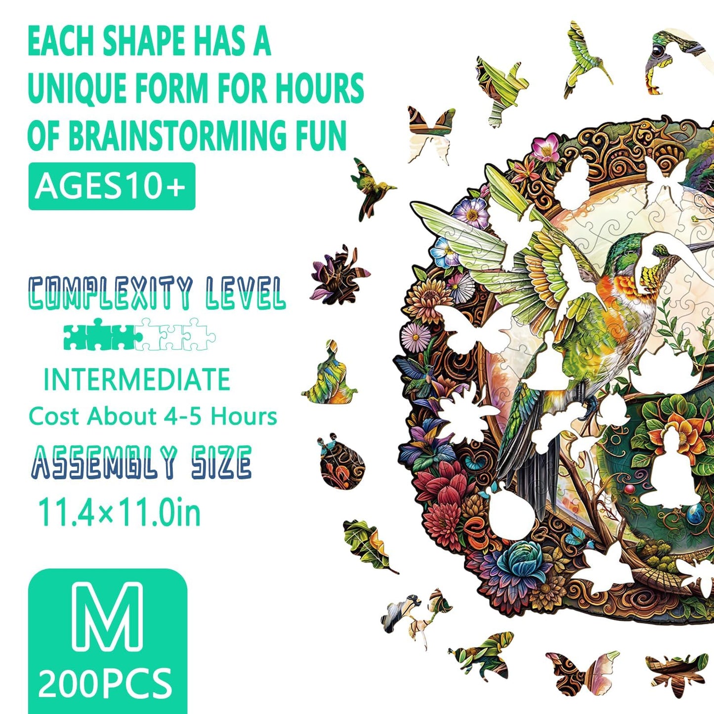 Wooden Puzzles for mature-themeds - Yin Yang Hummingbird Wooden Jigsaw Puzzles for mature-themeds  Unique Shaped Wood Puzzles mature-themed  Wooden Puzzles  Perfect for Birthday Gifts  Family Game  200 Piece 11.4 x 11in