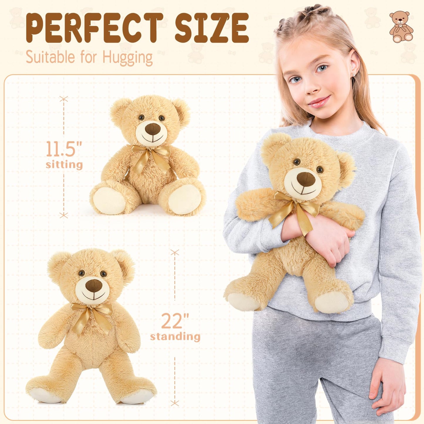 Maogolan 15 Pack Teddy Bears Bulk For Baby Shower, 14 In Small Teddy Bear Plush Toy, Mini Stuffed Bears Bulk For Kids Girlfriend, Wholesale Small Bear For Wedding, Birthday, Christmas