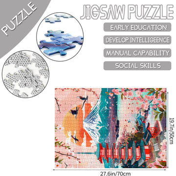 Japan Mount Fuji Cherry Blossom Jigsaw Puzzle 1000 Pieces mature-themed  Sunset Wild Goose Lake Jigsaw Art 20 x 27 inches  Colorful DIY Jigsaw Puzzles for Home Decor  Gift Choice for Family Game Night
