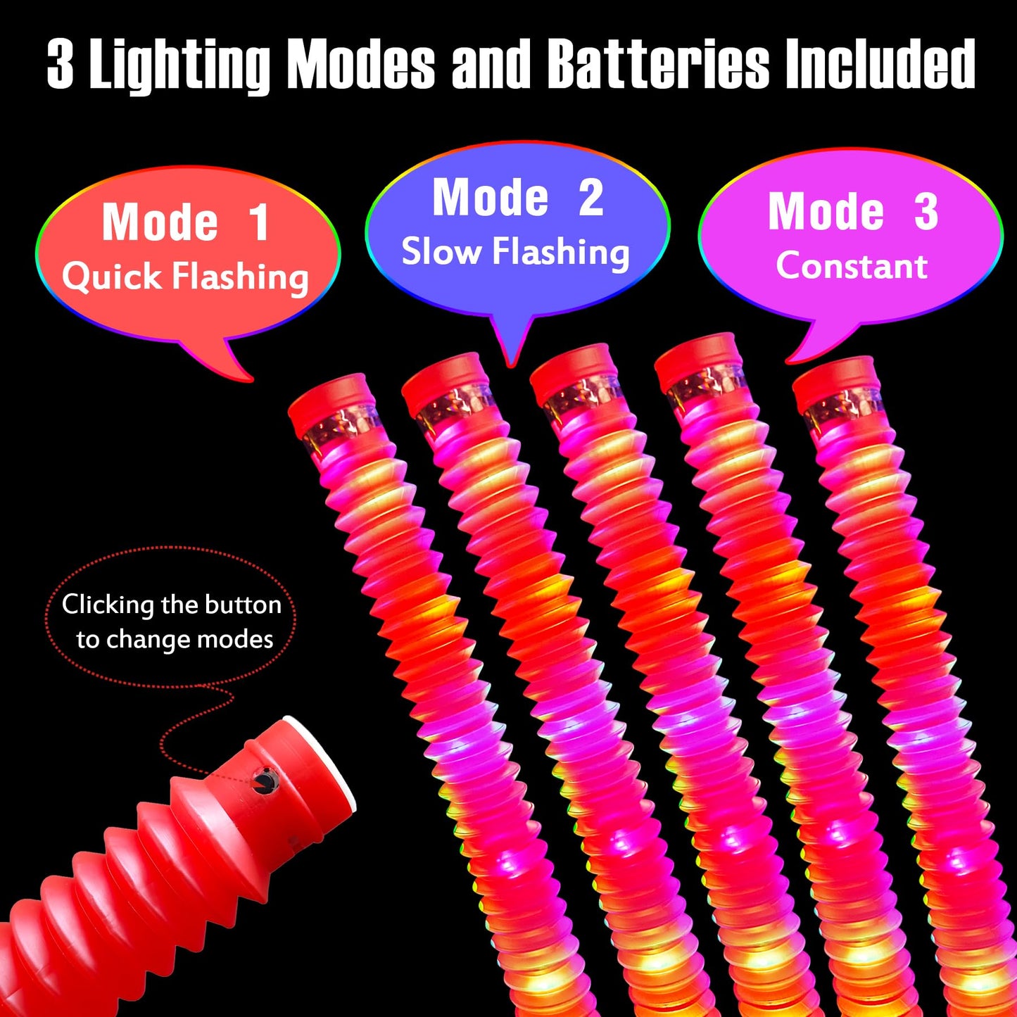 Yofobu Red Light Up Pop Tubes,24Pack Glow Sticks Party Favors For Kids Easter Basket,Led Sensory Fidget Tubes For Goodie Bag Stu