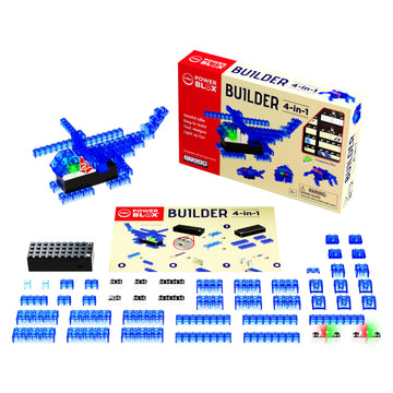 E-Blox 4-In-1 Power Blox Builder Stem Kit (46 Pieces), Colorful Led Light Up Building Blocks Toy Set, Build 4 3D Structures, Gre