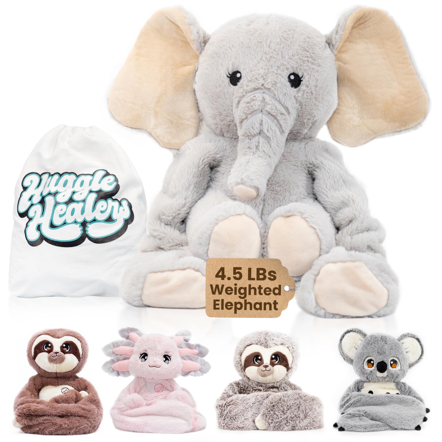 Weighted Elephant Stuffed Animal 4.5 lbs - 38 Long Comforting Arms for Soothing Hugs - enhanced Weighted Plushies  Weighted Stuffed Animals for Anxiety & Stress Relief - Hathi Elephant