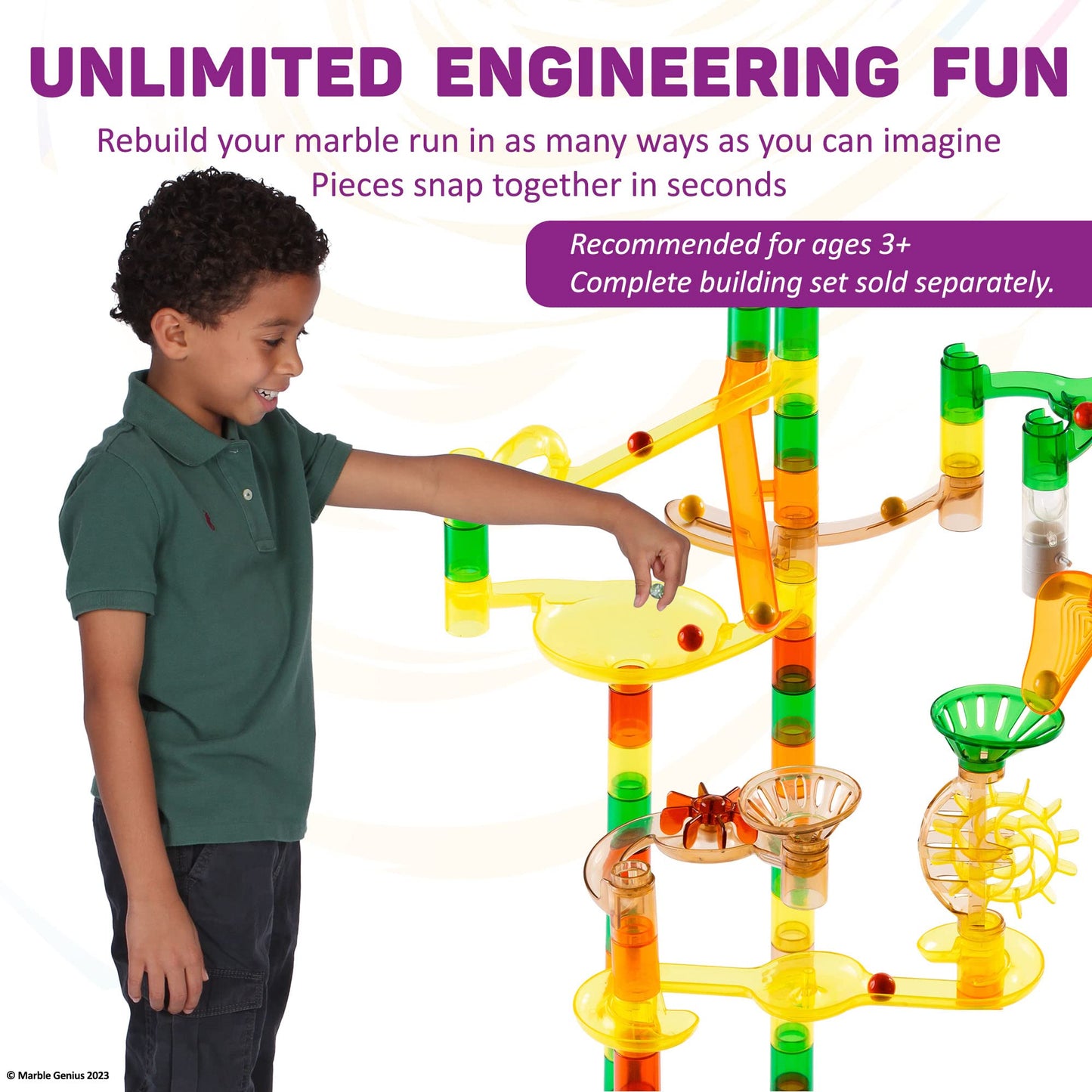 Marble Genius Marble Run Booster Set - 30 Pieces Total (10 Action Pieces Included), Construction Building Blocks Toys For Ages 3 And Above, With Instruction App Access, Add-On Set, Dinosaur
