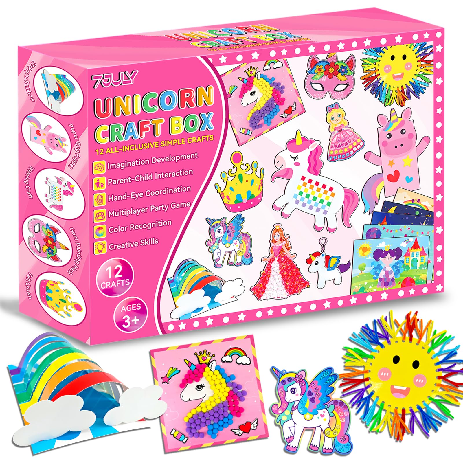 7july Unicorn Craft Box-12 Fun Arts and Crafts for Kids Ages 4-8,Educational Creative Toys, Art and Crafts Projects & Activities