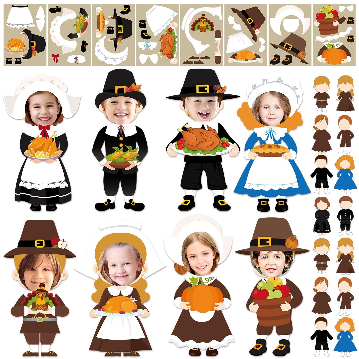 Qunclay 48 Sets Thanksgiving Pilgrim Boy and Girl Picture Frame Crafts Thanksgiving DIY Picture Frame Craft Kits Make Your Own P