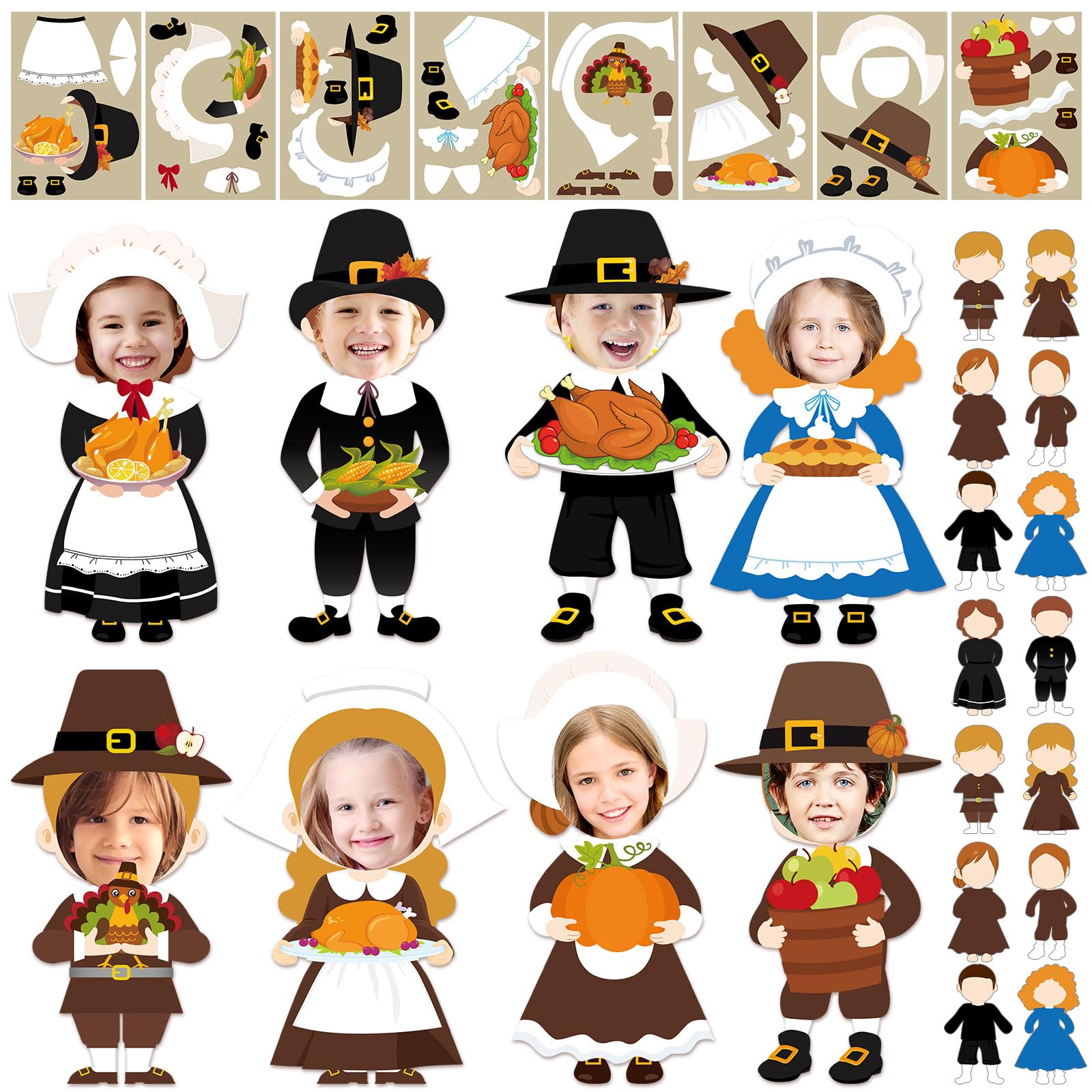 Qunclay 48 Sets Thanksgiving Pilgrim Boy and Girl Picture Frame Crafts Thanksgiving DIY Picture Frame Craft Kits Make Your Own P