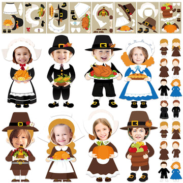 Qunclay 48 Sets Thanksgiving Pilgrim Boy and Girl Picture Frame Crafts Thanksgiving DIY Picture Frame Craft Kits Make Your Own P