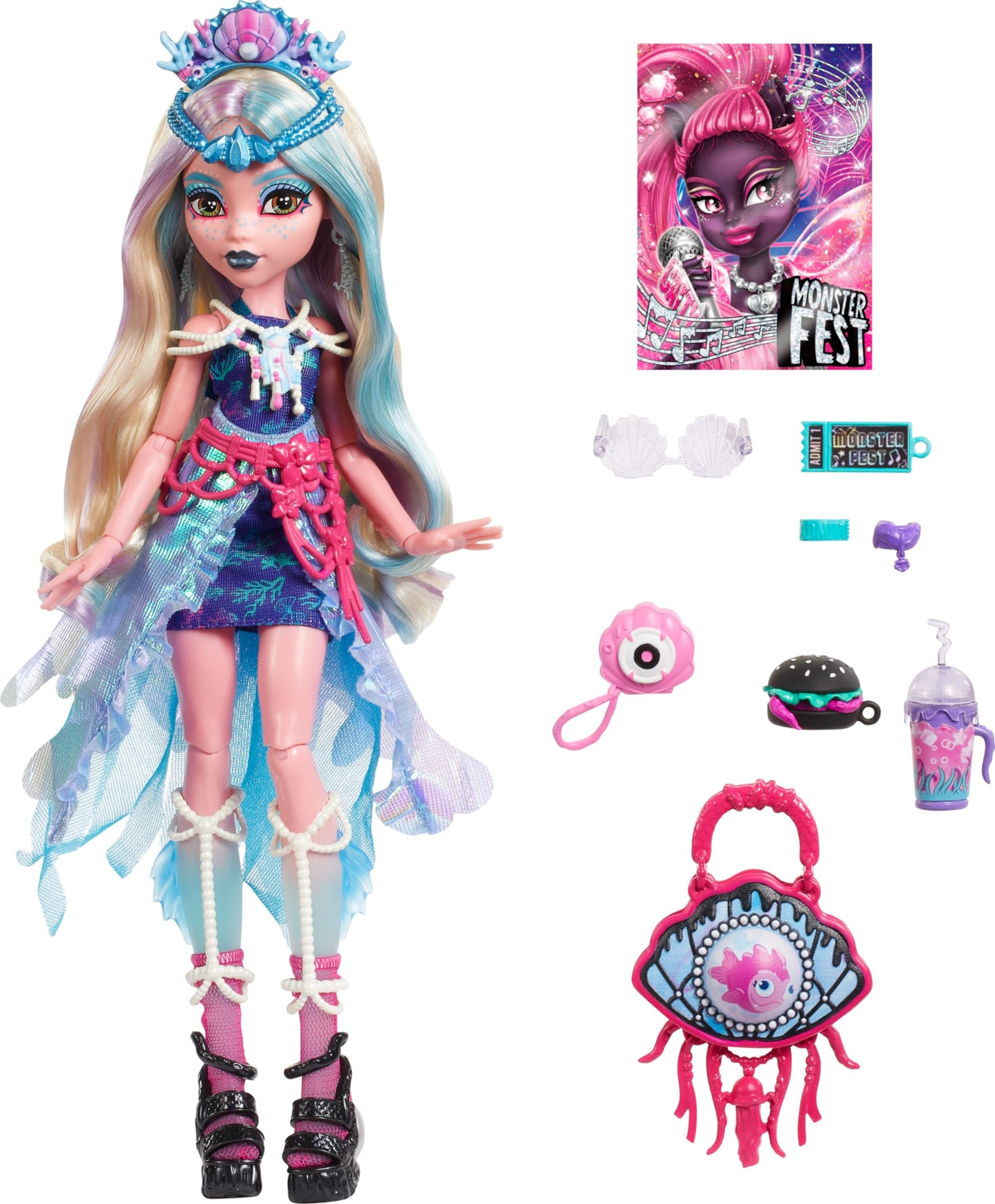 Monster High Lagoona Blue Doll - Glam Outfit & Festival Accessories, Multicolor, Model HXH82