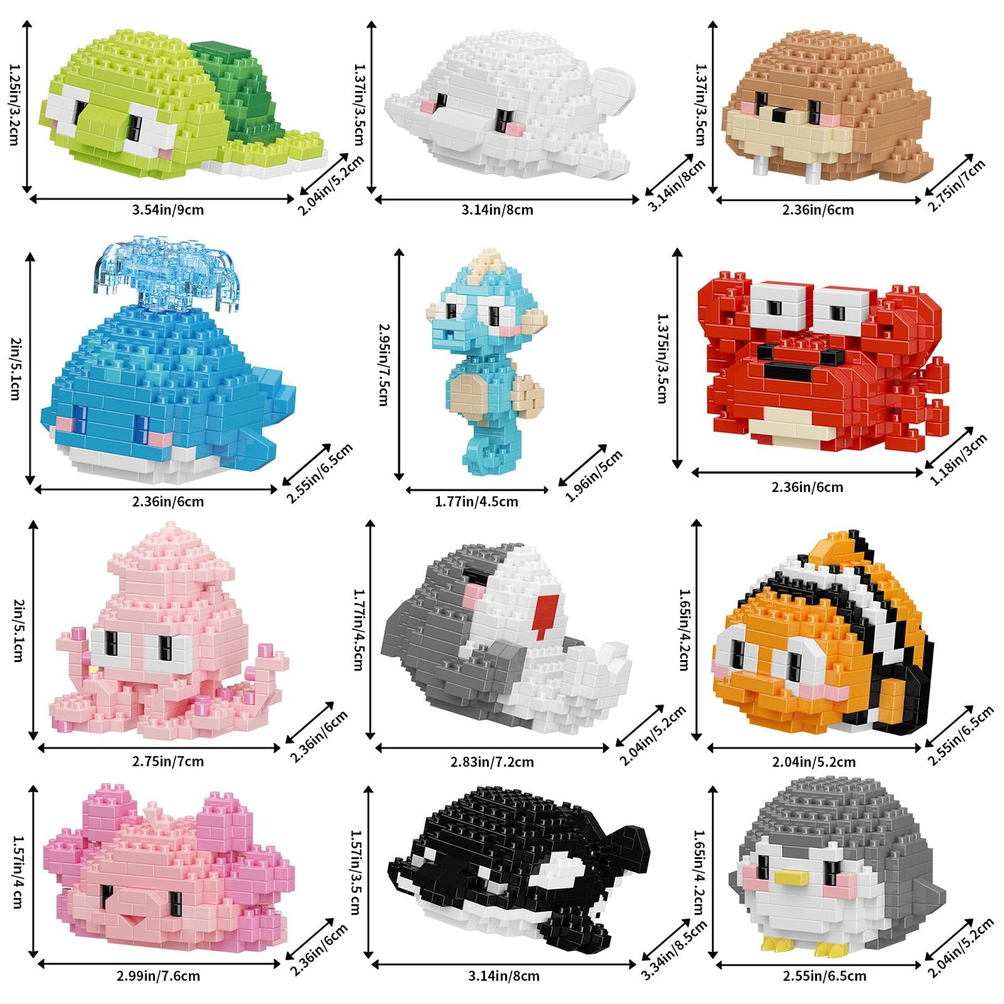 HJPLPXH Small Toy Gift,Party Favors for Kids,12 Boxes Mini Marine Animals Micro Building Blocks Set, Birthday Gift for Kids Ages