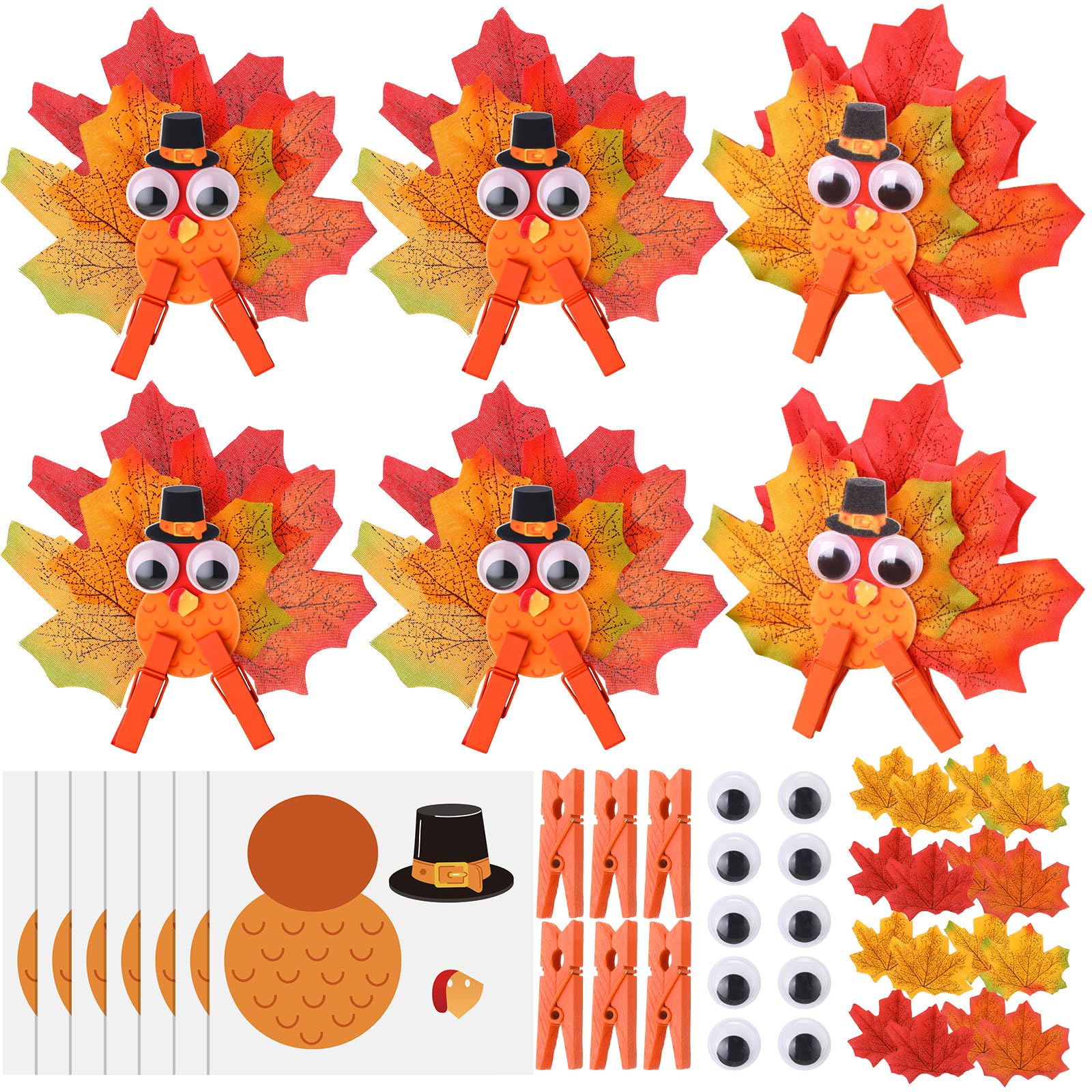ForraFun 30 Pcs Thanksgiving Craft Kit DIY Thanksgiving Turkeys Ornaments Turkey Cards with Movable Wings for Fall Party Favors 