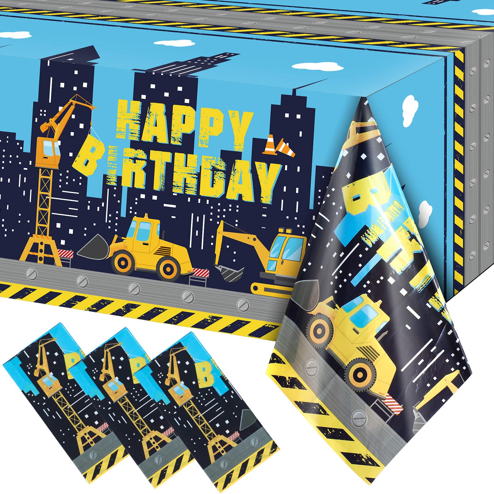 Tatuo Construction Happy Birthday Tablecloth Dump Truck Birthday Table Covers Tractor Plastic Printed Tablecloth Construction Th
