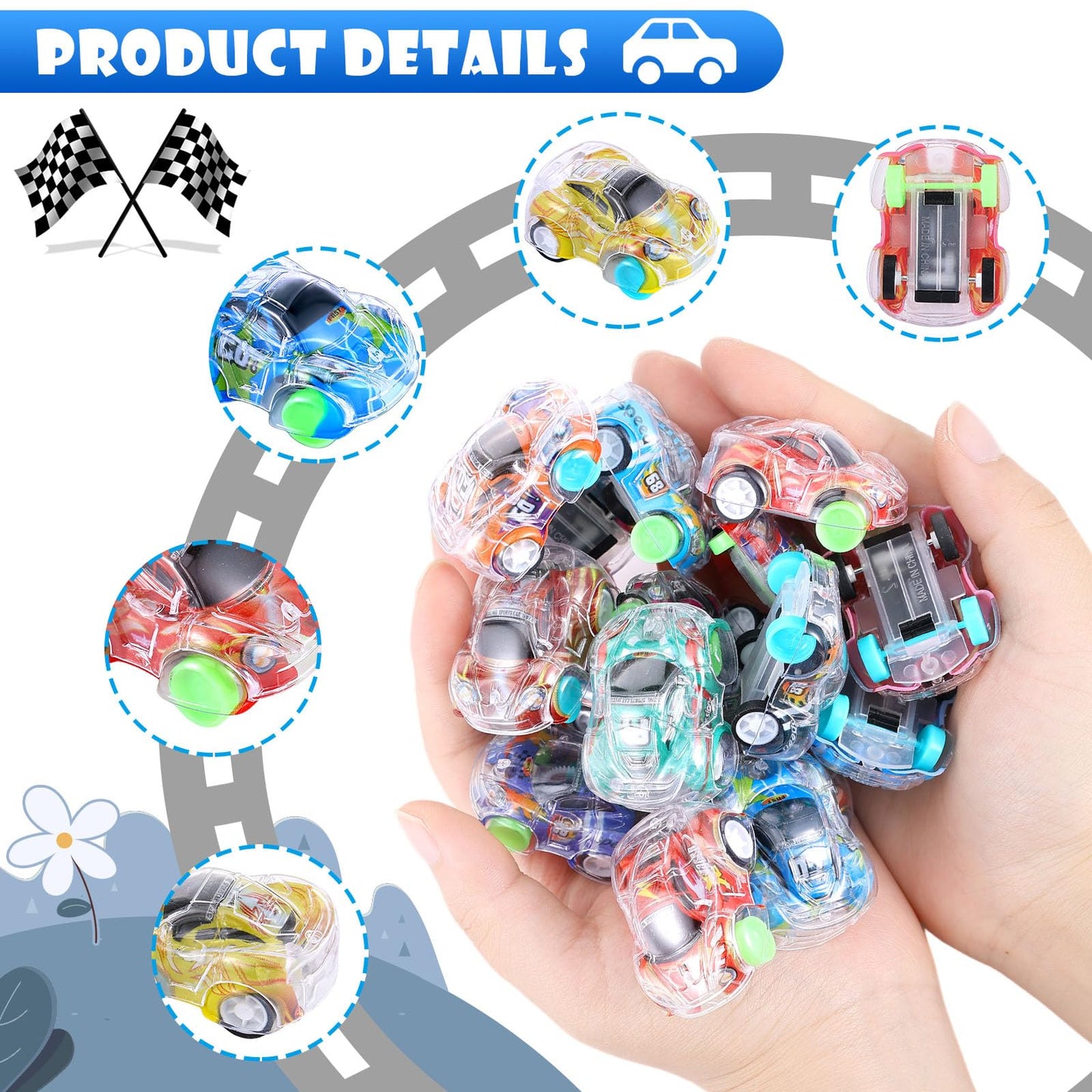 Derte 45 Pieces Mini Pull Back Cars For Kids Racing Vehicles Toys Bulk With Storage Box Party Favor Supplies Classroom Prizes Tr