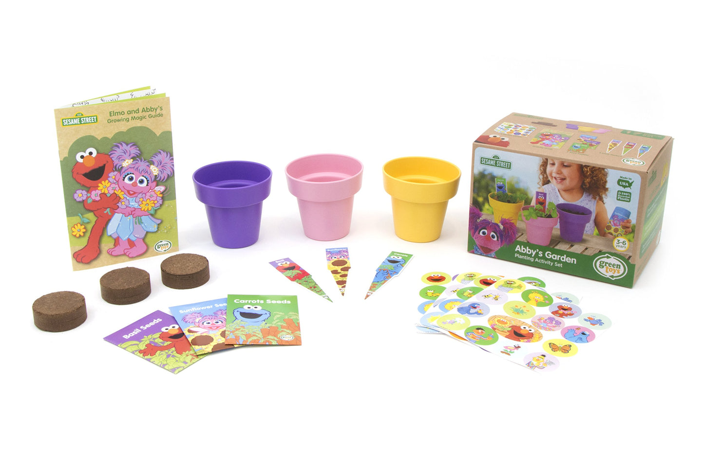 Green Toys Sesame Street Abby'S Garden Planting Activity Set - 17 Piece Kids Outdoor Toy Set With Seeds And Stickers. No Bpa, Phthalates, Pvc. Dishwasher Safe, Recycled Plastic, Made In Usa.