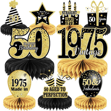 9PCS 50th Birthday decorations 50th birthday Centerpieces for Tables Decorations 2023 Vintage 1973 Honeycomb Table Topper Back i