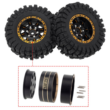 MEUS RACING 1.2 Beadlock Wheels Tires Set Brass Rim for TRX4M SCX24 FCX24 AX24 1/24 1/18 RC Crawler Car, Negative 4mm 42g (Black
