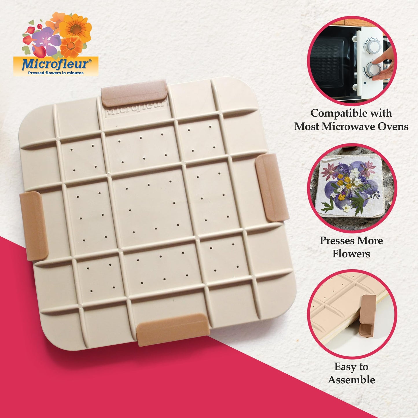 Microfleur Max Press Flower Presser Kit - 9" Tan, Washable Cloth, Vibrant Color Retention, Fits Most Microwaves