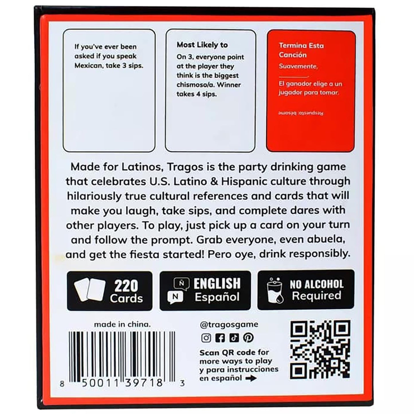 Tragos: Bilingual - English Y Espanol - The Party Game for Latinos  Relatable Hilarious Cultural Spanglish mature-themed Card Game  Fun Prompts & Dares