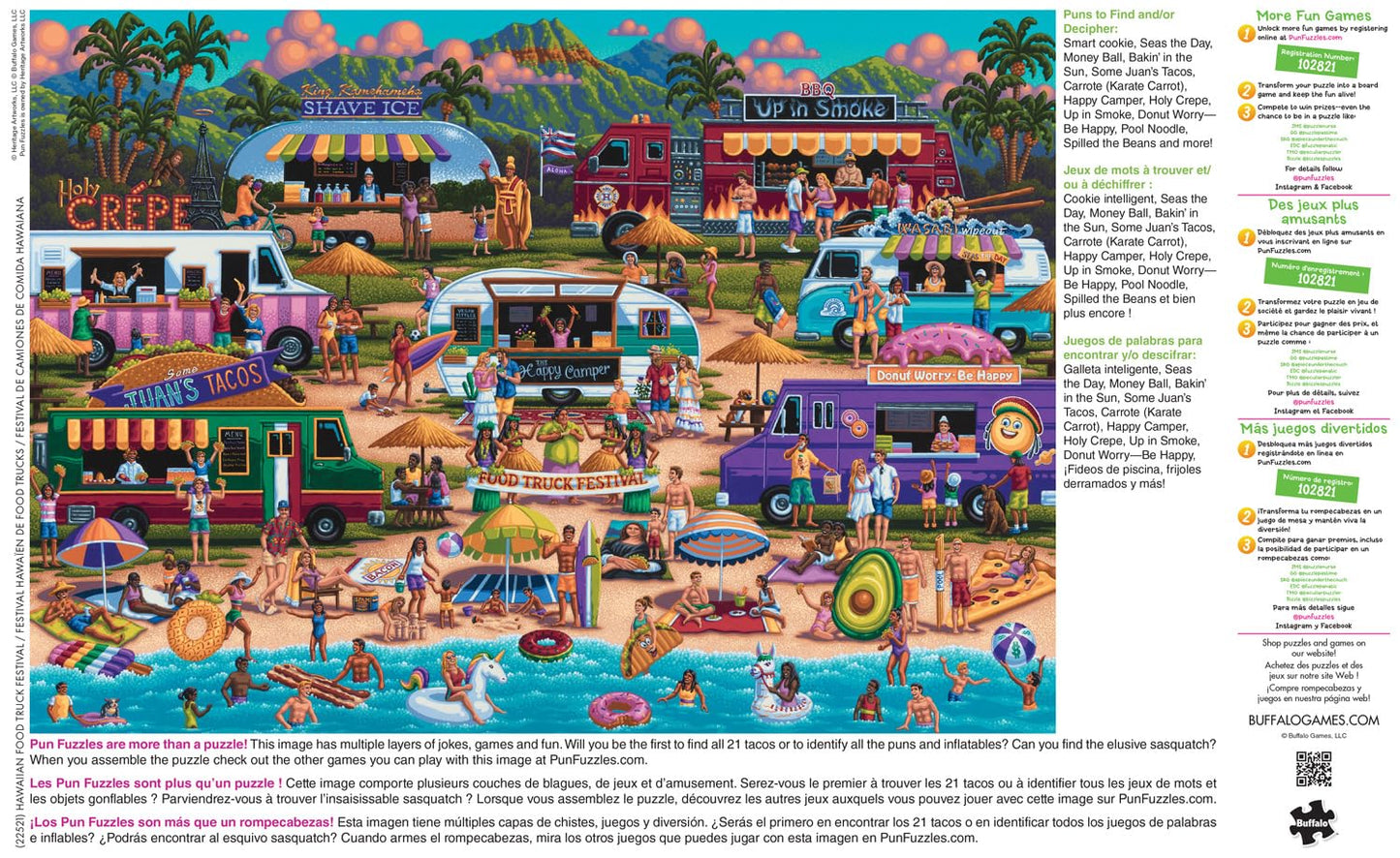 Buffalo Games Pun Fuzzles Hawaiian Food Truck Festival 300-Piece Jigsaw Puzzle - Large Multicolor - Challenging Fun for Game Nights