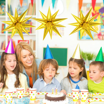 60 Pcs Gold Star Balloons Explosion 12 Point Foil Cone Balloons Magic Starburst Balloons Large For Wedding Anniversary Backdrop