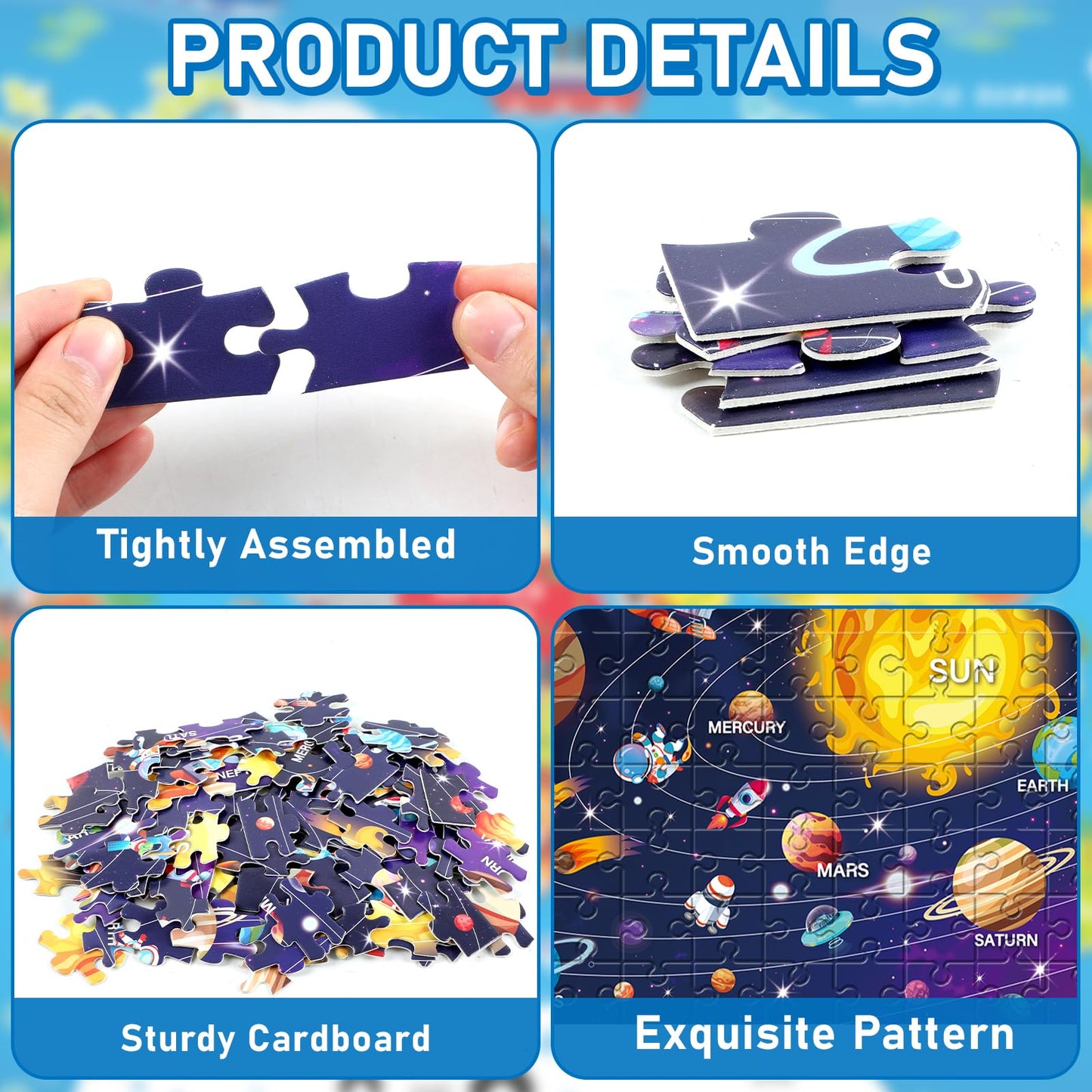 4 Packs 100Pcs World USA Map Puzzles for Kids Ages 4-6 Solar System Earth Exploration Jigsaw Puzzles Xmas Party Supplies World M