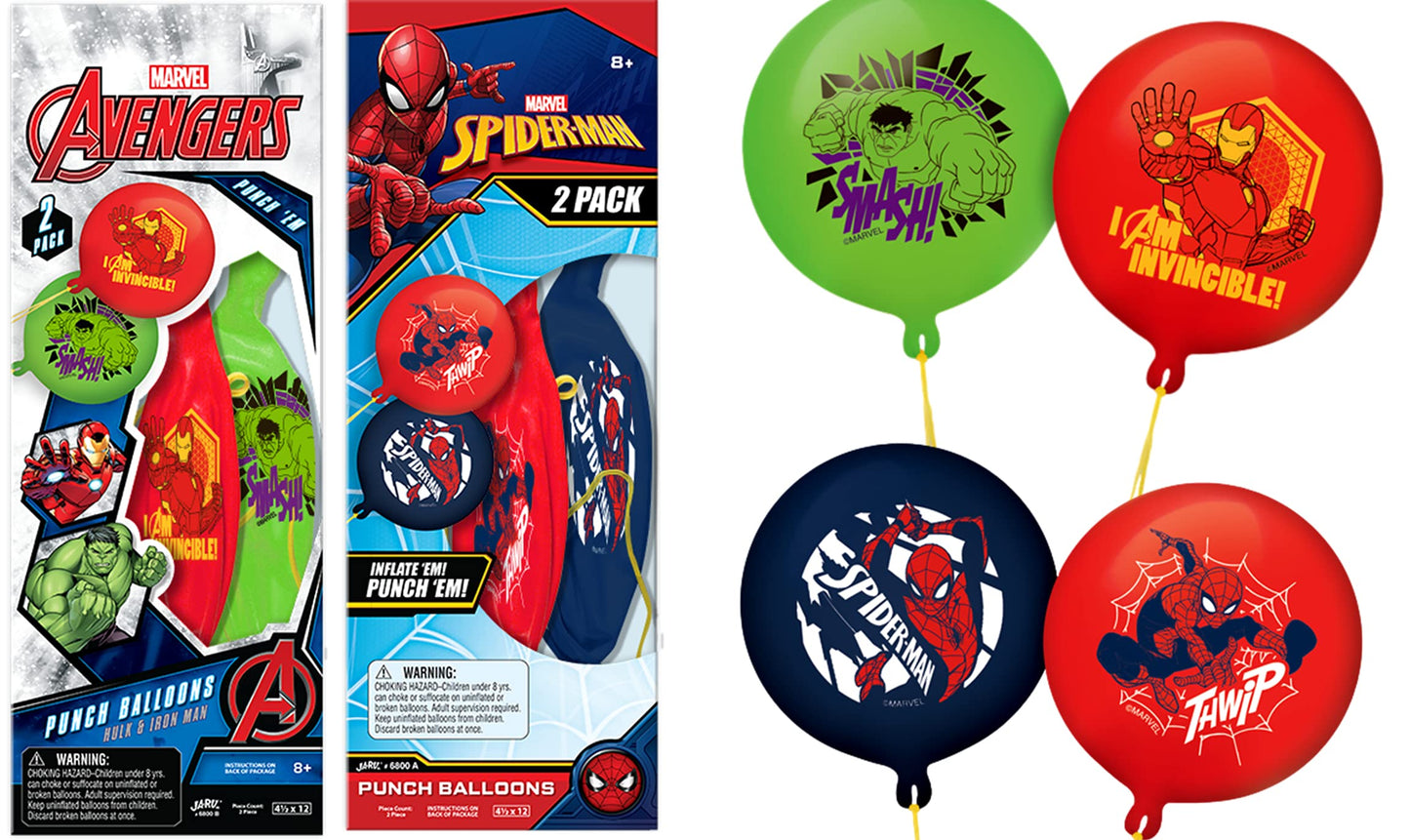 Ja-Ru Marvel Avengers & Spiderman Giant Punch Balloons (2 Pack, 4 Toys) Inflatable Bouncy Rubber Punching Balloons For Kids. Outdoor Toys. Bulk Comic Book Superhero Birthday Decorations. 6800-2