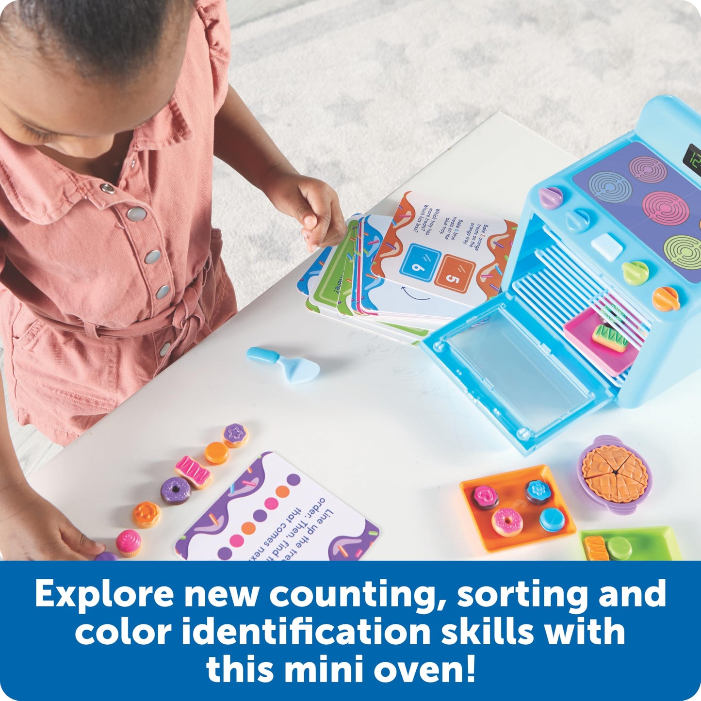 Learning Resources Mini Oven - Sorting Sweets Pretend Play Food, Ages 3+, Plastic, Model LER6821, Colors: Blue, Green, Purple, Pink