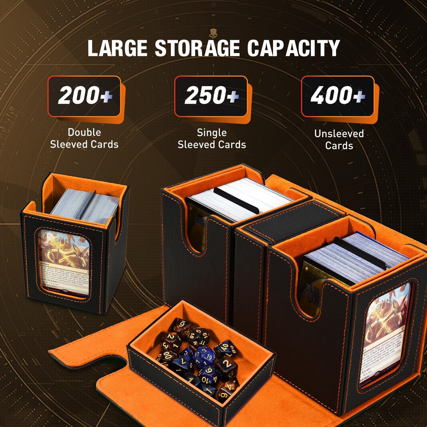 Timovo Mtg Deck Box, Commander Deck Case Fits 200+ Double-Sleeved Cards, Magnetic Leather Card Storage Box With 2 Commander Disp