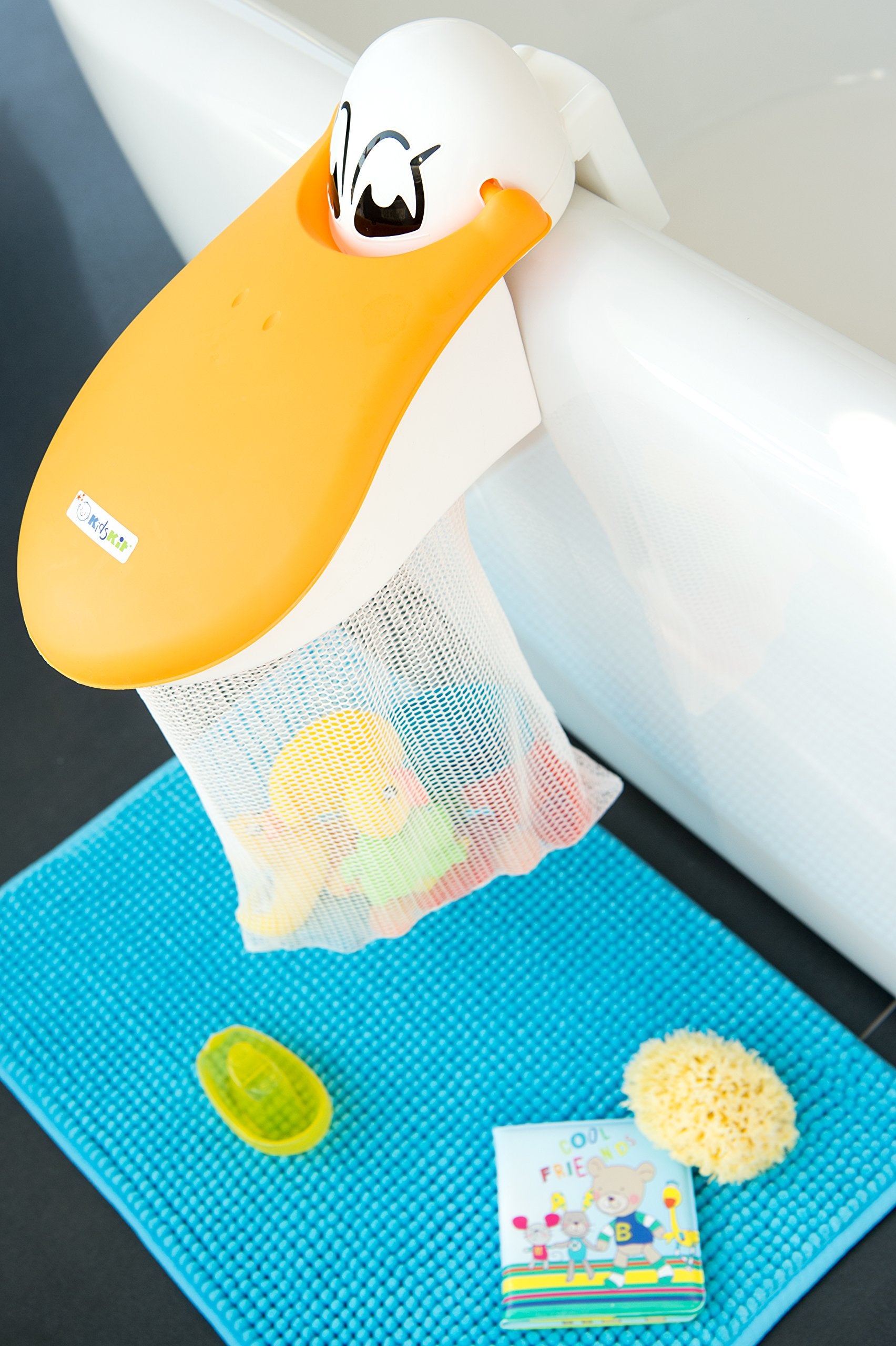 Kidskit Bath Toy Organizer | Bath Toy Holder Featuring A Pelican With A Bath Toy Storage Net For Bath Toys