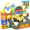 Magnetic Tiles Construction Toys With Crane Road Pieces Truck Magnetic Blocks Stem Building Sensory Toys For Kids 3 4 5 6 7 8 Year Old Boys Birthday Xmas Gifts