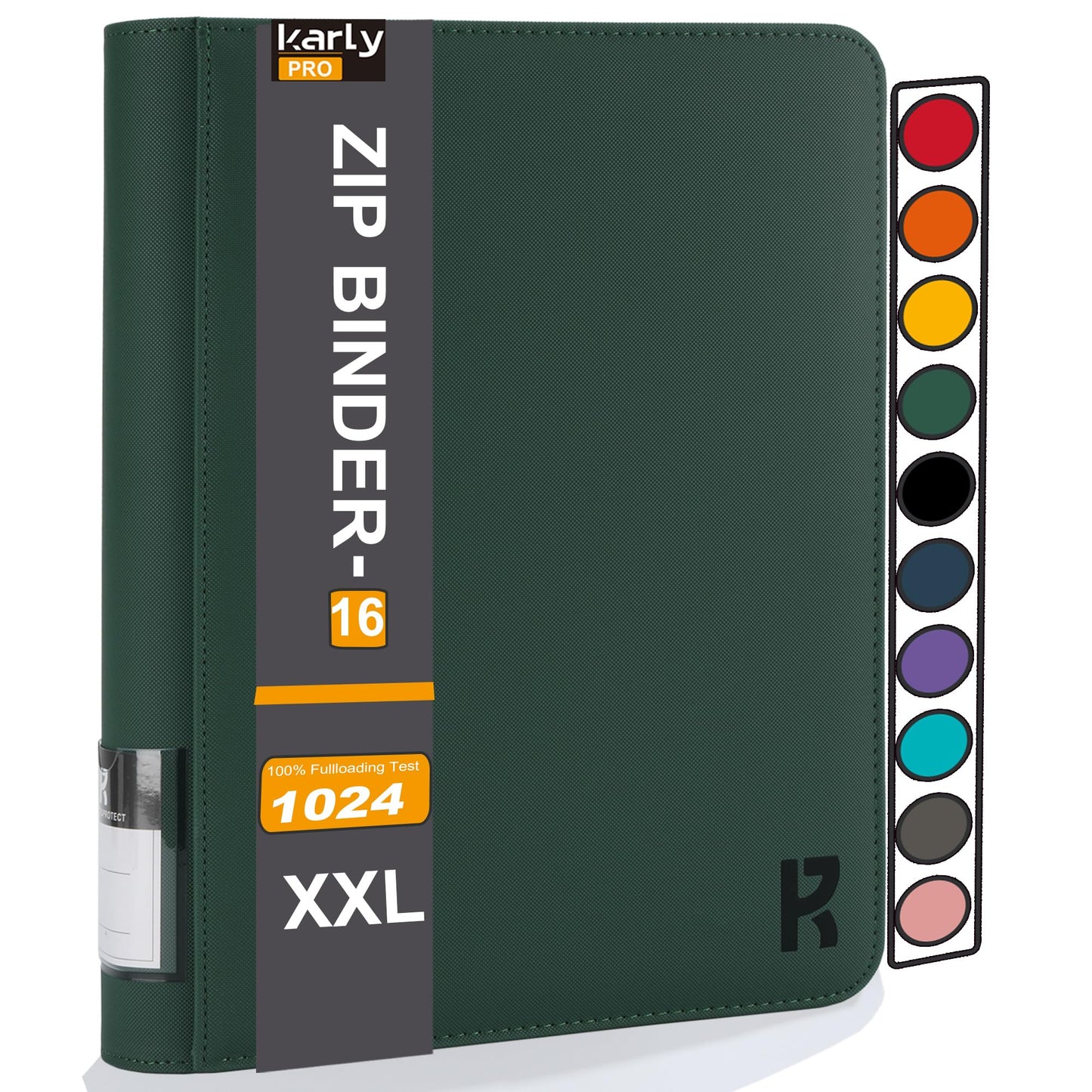 KarlyPro enhanced 1000+ Pockets Card Binder  16-Pocket Ringless Trading Card Album Folder Tag Design -Double Side Loading UltraSonic-32 1024 Tech Zip Binder for TCG-Green