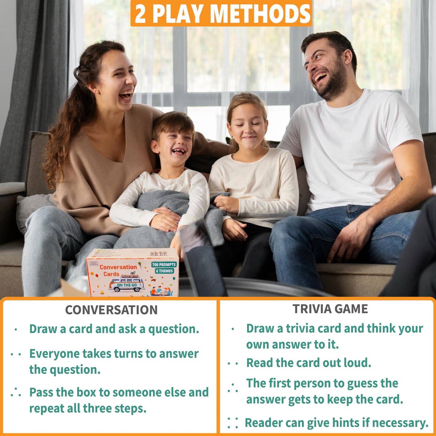 GRANDLMOON Conversation Cards & Trivia Game - 700 Prompts, Fun for Family & Kids, Multicolor, 5” x 2” x 2”