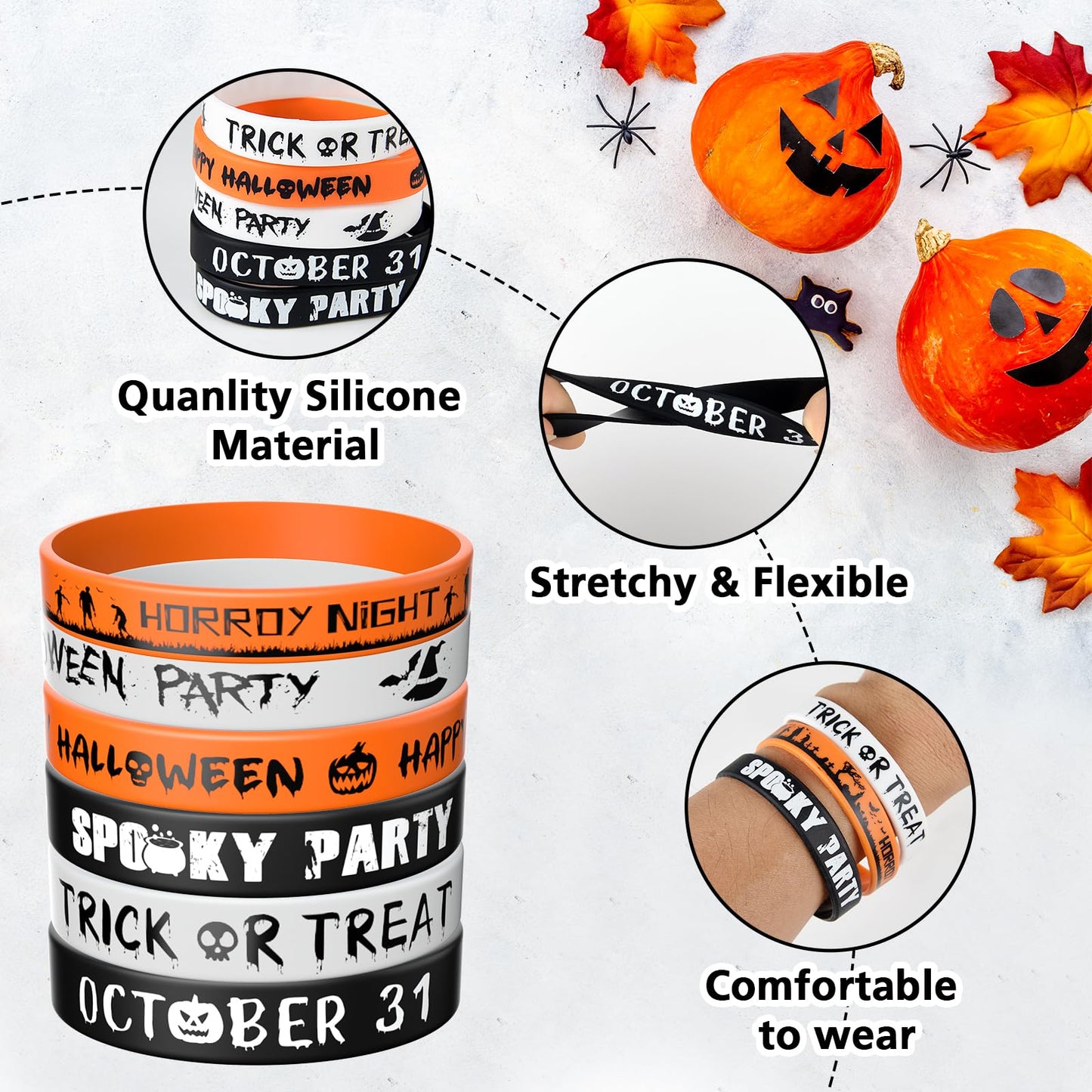 Morcheiong 36 Pieces Halloween Rubber Bracelets 6 Classic Design Silicone Wristbands for Halloween Scary Party Supplies