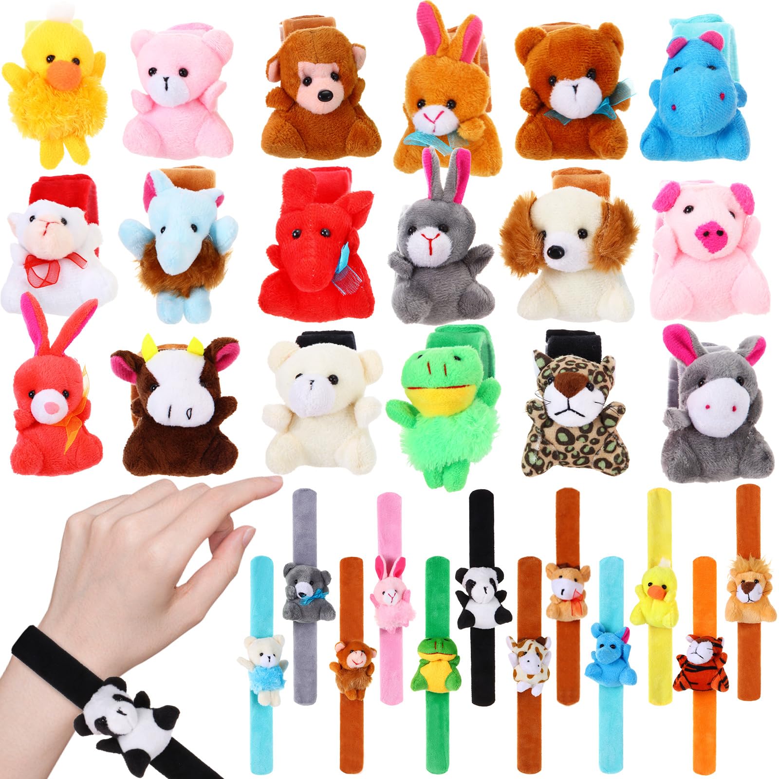 Leyndo 30 Pcs Stuffed Animal Slap Bracelet for Kids Cute Animal Slap Bracelets Stuffed Animal Bracelets Bulk Slap Bracelet Plush