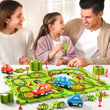 Beby Buty 48PCS Puzzle Race Track Car Set - Green Plastic Toys for Kids Ages 3-6, Ideal Birthday Gifts for Boys